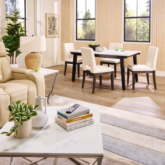 Zelda Dining Chair with Chenille Fabric - White & Espresso Brown