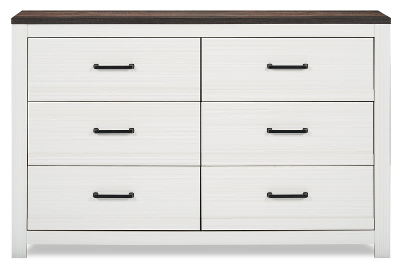 Zoey Bedroom 6-Drawer Dresser, 58.3\"W x 37.1\"H - Two-tone White & Brown