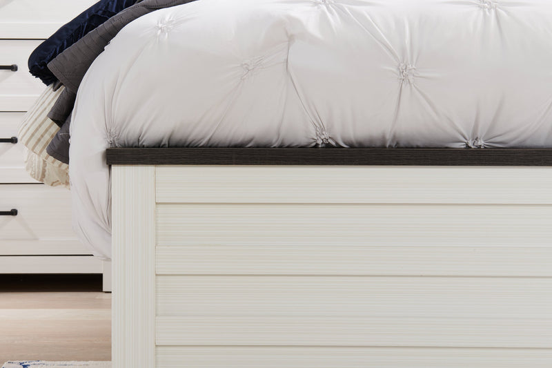 Zoey Panel Bed, Two-tone White & Brown - Queen Size