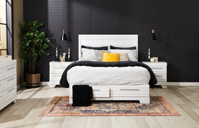 Olivia Platform Storage Bed with Headboard & Frame, Made in Canada, White - Full Size