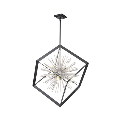 Sunburst 8-Light Matte Black and Chrome Chandelier
