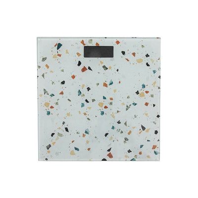 Digital Glass Body Scale Square - Terrazzo Bath Accessories|Pèse-personne numérique carré en verre - accessoires de salle de bain d’apparence terrazzo
