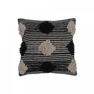 Cotton Handwoven Cushion Pompom - Set of 2 Cushions|Coussin en coton tissé à la main orné de pompons - ensemble de 2 coussins