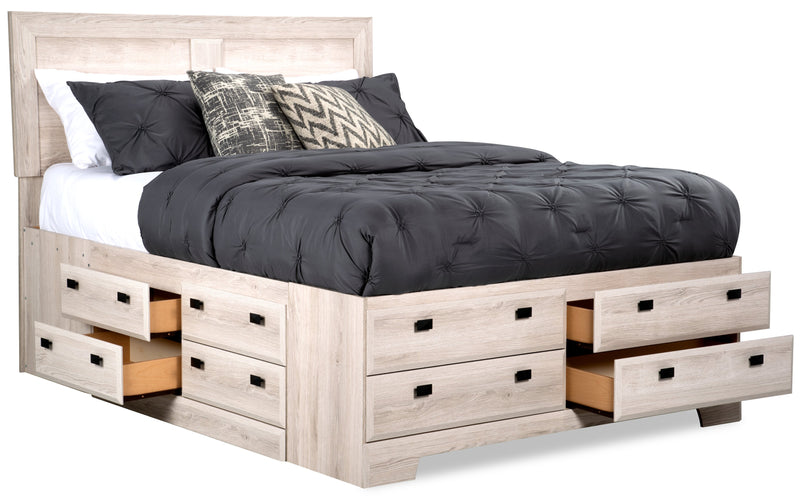 Yorkdale 12-Drawer Platform Bed with Headboard & Storage Frame, Made in Canada, White - Queen Size