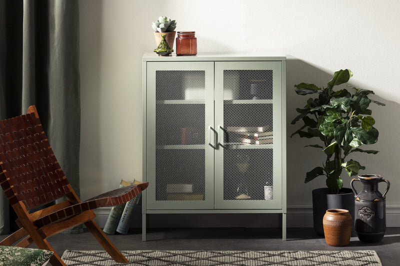 Crea Metal Mesh 2-Door Accent Cabinet - Sage Green