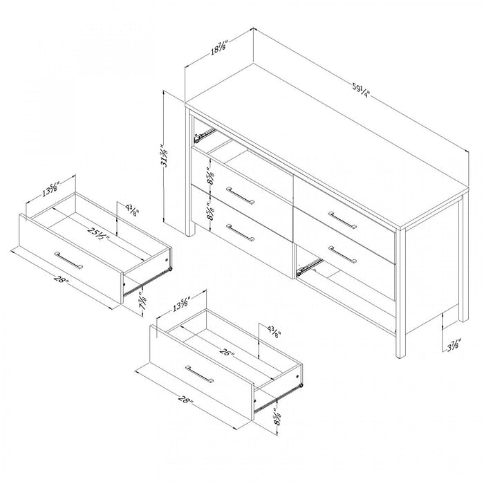 Munich 6-Drawer Dresser - Weathered Oak and Matte Black