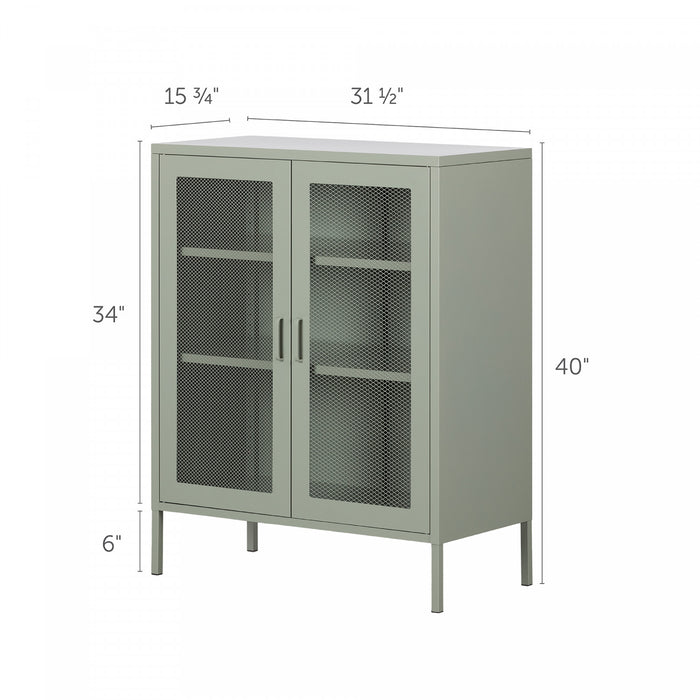 Crea Metal Mesh 2-Door Accent Cabinet - Sage Green