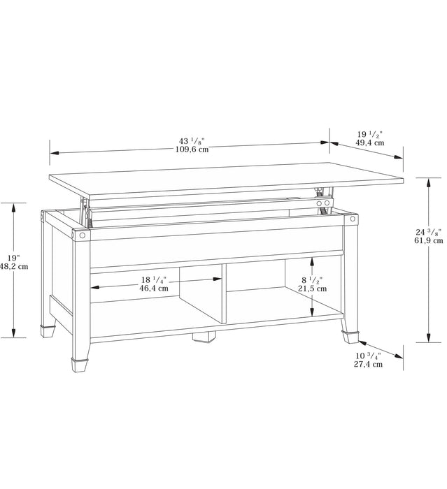 Carson 43.15\" Rustic Lift Top Coffee Table with Storage and Shelf - Cherry Wood with Metal Hardware