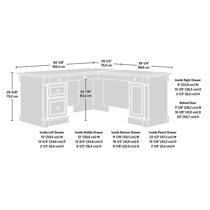 Vinecrest 65.11\" L-Shaped Corner Office Desk with 5-Drawers - Vintage Oak