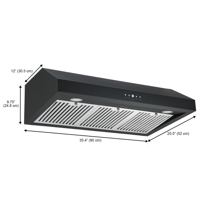 Ancona 36\" Ducted Under Cabinet Range Hood - AN-18043BLK