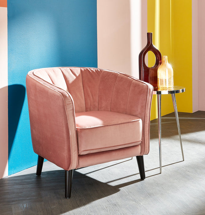 Brinley 29\" Velvet Fabric Accent Chair with Wood Legs - Pink