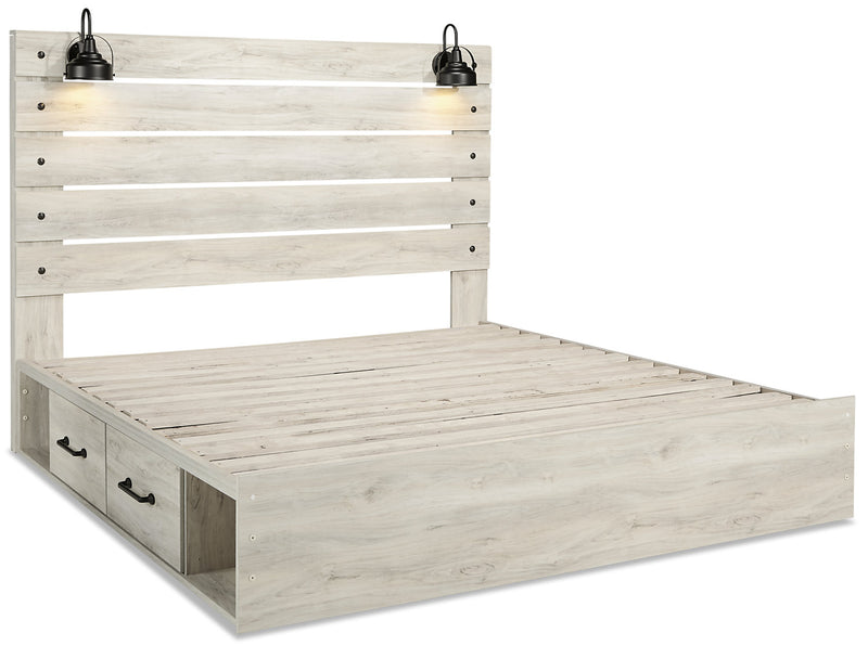Abby Platform Side Storage Bed with LED Lights & USB Ports, White - King Size