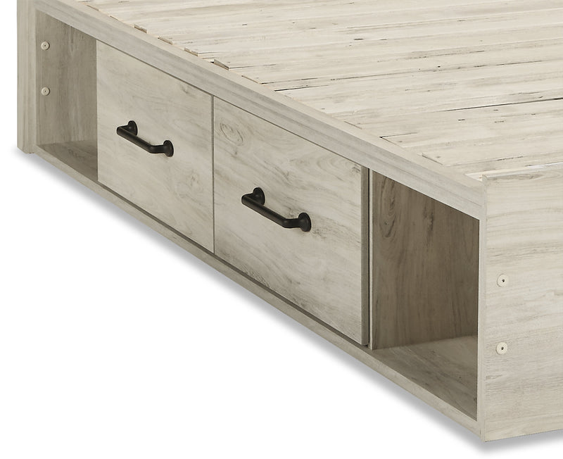 Abby Platform Side Storage Bed with LED Lights & USB Ports, White - Queen Size