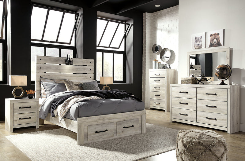 Abby 6pc Bedroom Set with Storage Bed, Dresser, Mirror & Nightstand, LED, USB, White - Full Size