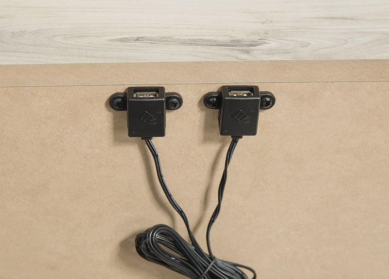 Abby 5pc Bedroom Set with Panel Bed, Dresser & Mirror, LED, USB, White - King Size