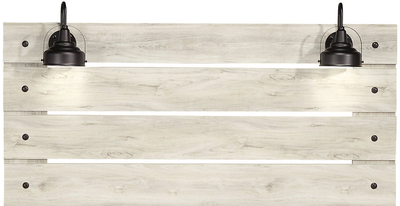 Abby Panel Bed with Headboard & Frame, LED, USB, White - Queen Size