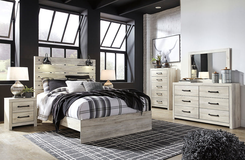 Abby 6pc Bedroom Set with Panel Bed, Dresser, Mirror & Nightstand, LED, USB, White - Queen Size