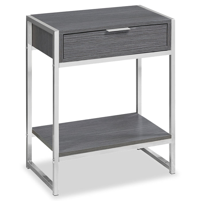 Alice 19.5\" Accent Table With Storage & Shelf - Grey with Chrome Accents