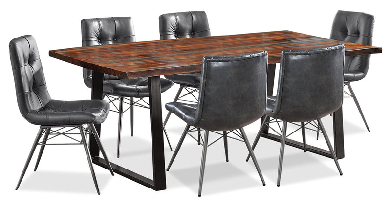 Bowery 7pc Dining Set with Table & 6 Avis Chairs, Sheesham Wood, Metal, 80\"W - Brown