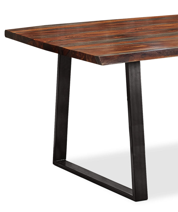 Bowery Dining Table, Sheesham Wood, Metal, Trapizoid Base, 80\"W - Brown