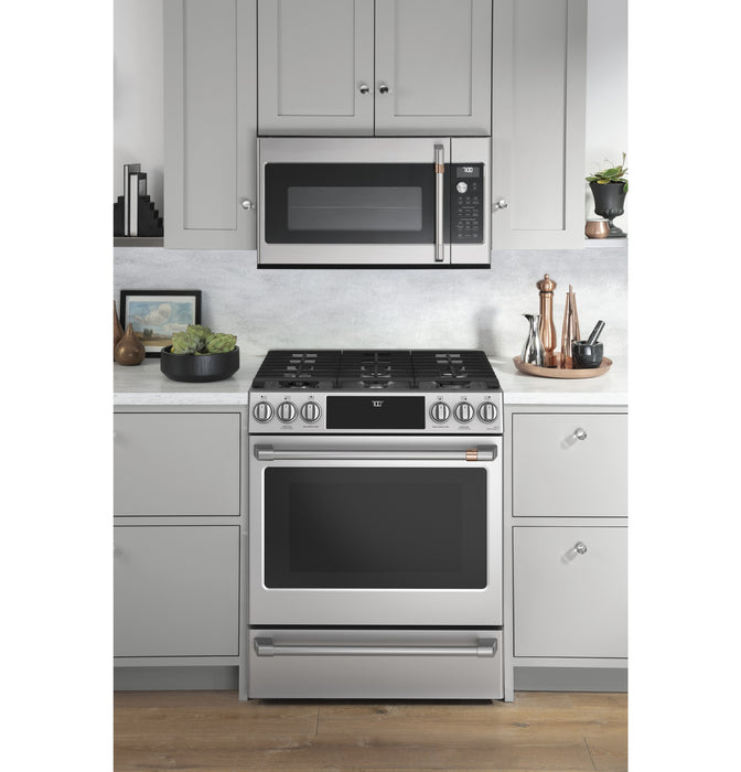 Cafe 5.6 Cu. Ft. Smart Gas Range with True European Convection and Self Clean Racks - Stainless Steel - CCGS700P2MS1