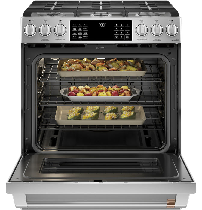 Cafe 5.6 Cu. Ft. Smart Gas Range with True European Convection and Self Clean Racks - Stainless Steel - CCGS700P2MS1