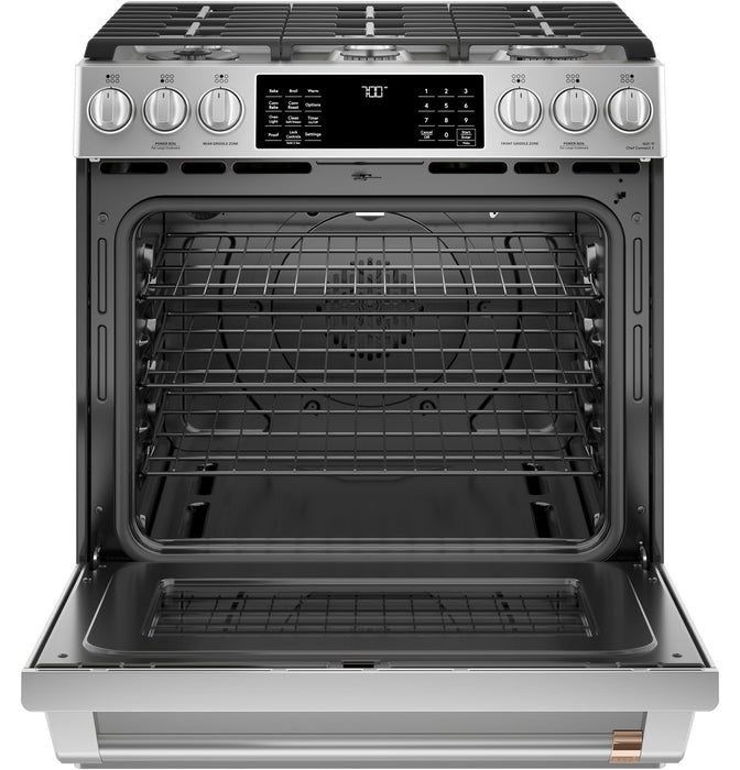 Cafe 5.6 Cu. Ft. Smart Gas Range with True European Convection and Self Clean Racks - Stainless Steel - CCGS700P2MS1