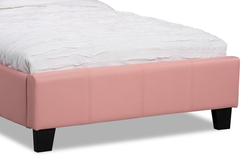 Chase Upholstered Bed in Pink Vegan-Leather Fabric - Twin Size