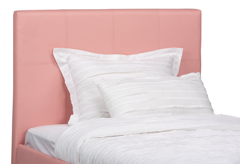 Chase Upholstered Bed in Pink Vegan-Leather Fabric - Twin Size