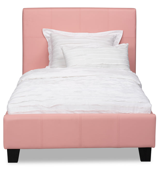 Chase Upholstered Bed in Pink Vegan-Leather Fabric - Twin Size