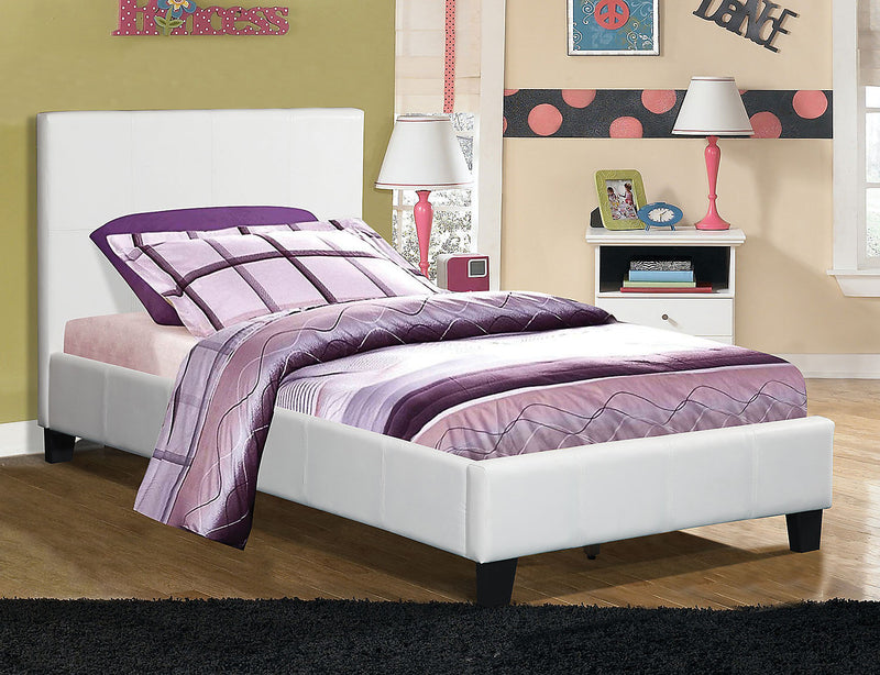 Chase Upholstered Bed in White Vegan-Leather Fabric - Twin Size