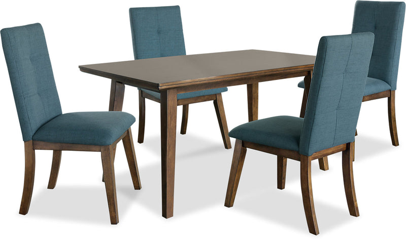 Chelsea 5pc Dining Set with Table & 4 Blue Chairs, 60\"W - Walnut Brown