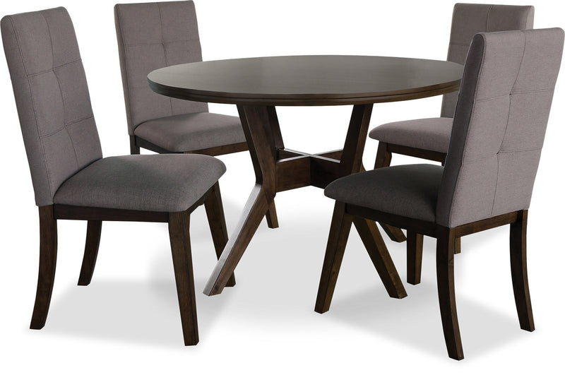 Chelsea 5pc Dining Set with Table & 4 Brown Chairs, 48\"W Round - Walnut Brown