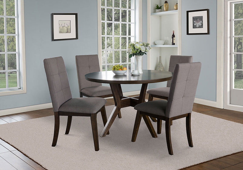 Chelsea 5pc Dining Set with Table & 4 Brown Chairs, 48\"W Round - Walnut Brown