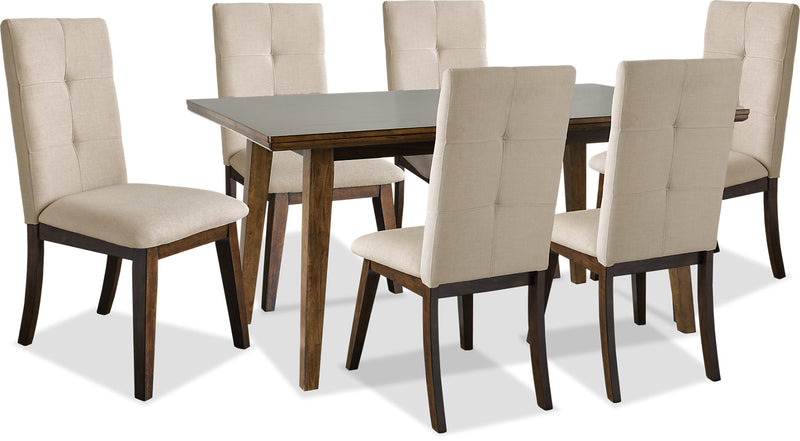 Chelsea 7pc Dining Set with Table & 6 Taupe Chairs, 60\"W - Walnut Brown