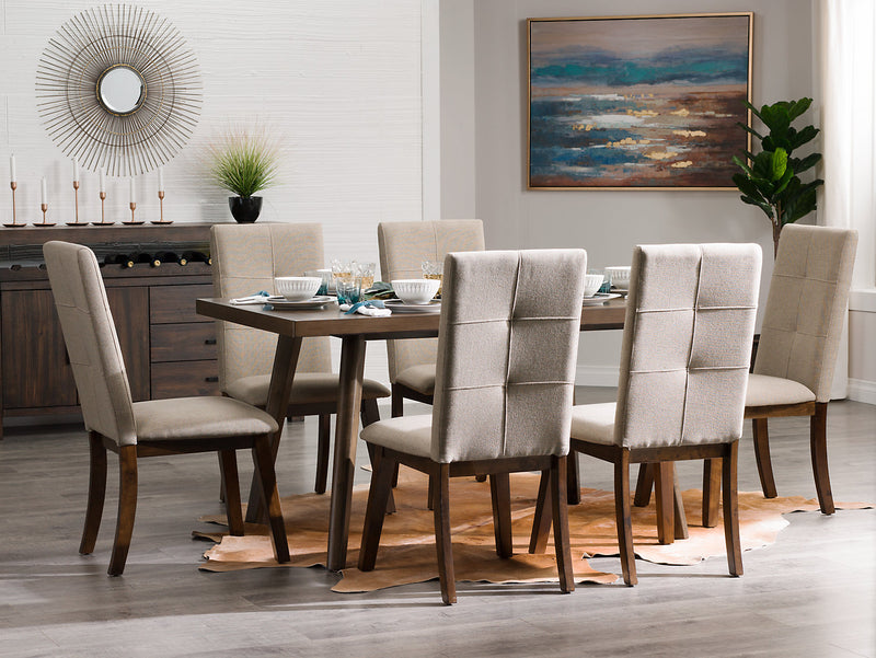 Chelsea 7pc Dining Set with Table & 6 Taupe Chairs, 60\"W - Walnut Brown