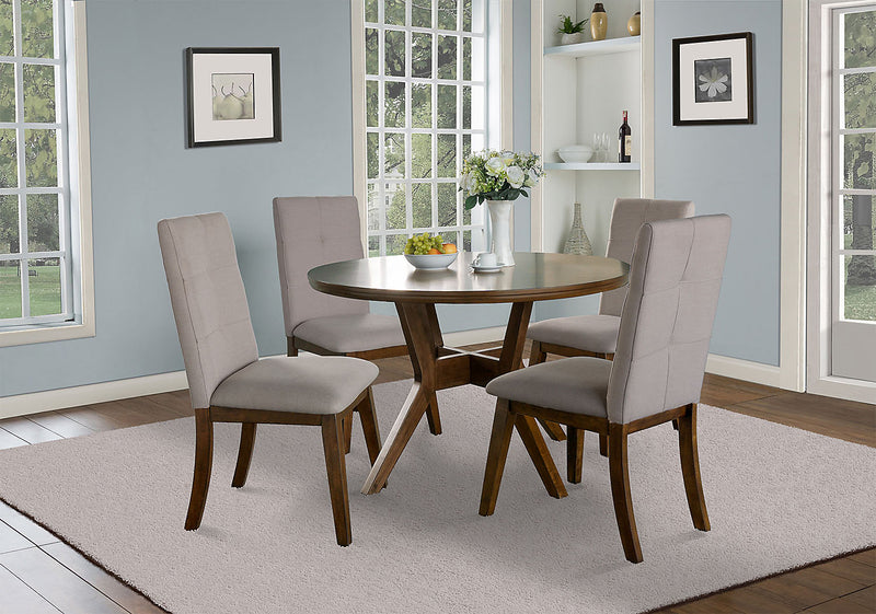 Chelsea 5pc Dining Set with Table & 4 Taupe Chairs, 48\"W Round - Walnut Brown