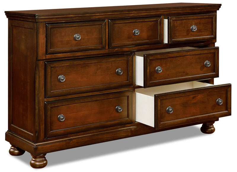 Chelsea Bedroom 7-Drawer Dresser, 60\"W x 38\"H - Cherry Brown
