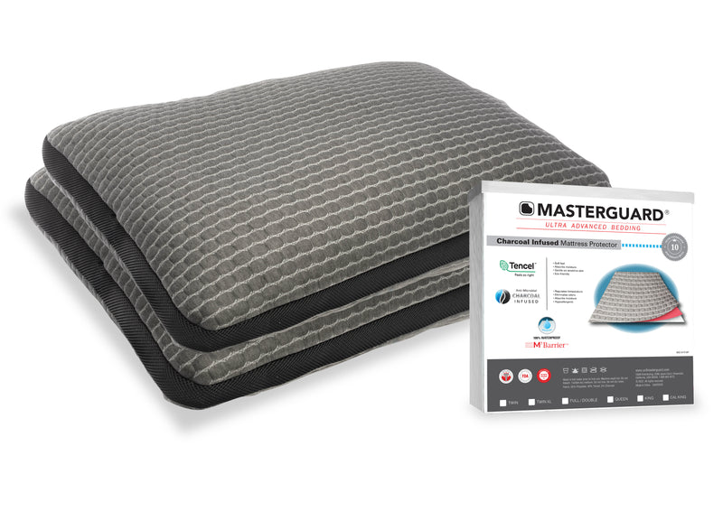 Masterguard® Charcoal Queen Mattress Protector with 2 Queen Pillows