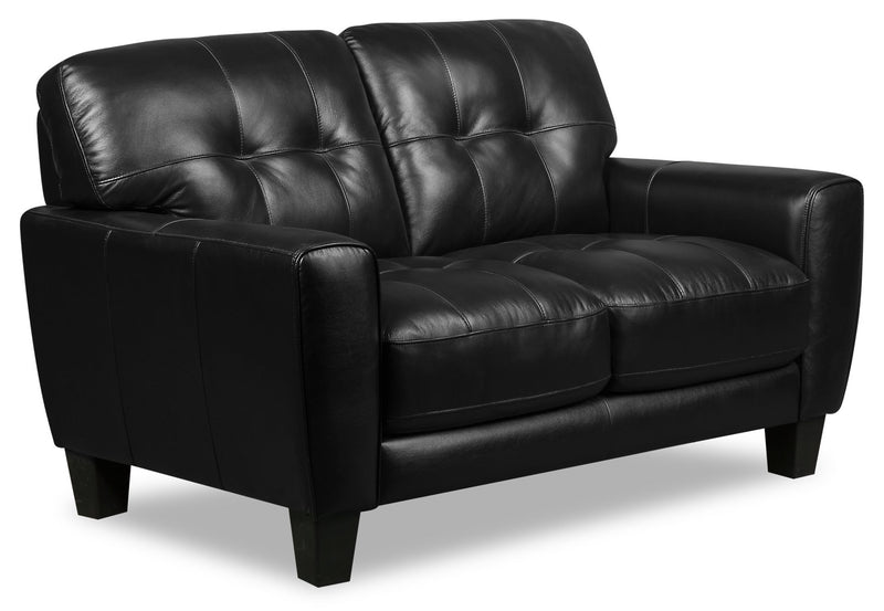Curt 63\" Genuine Leather Loveseat with Button Tufting - Black