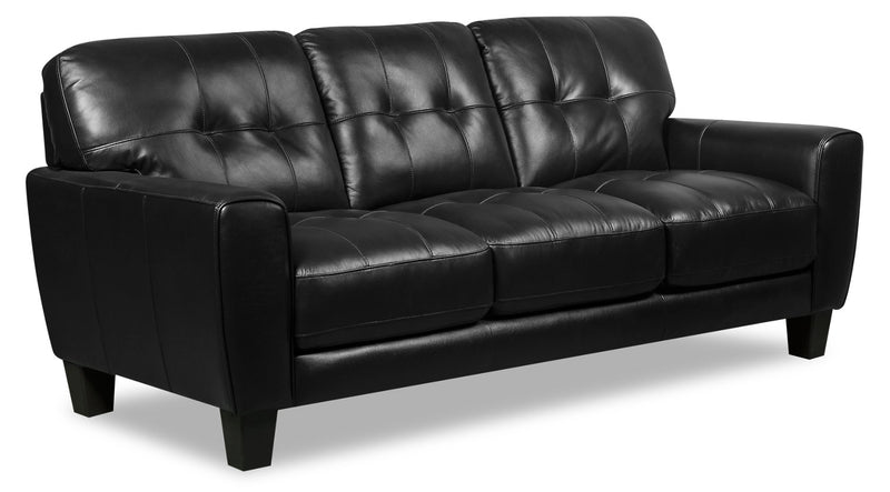 Curt 85\" Genuine Leather Sofa with Button Tufting - Black