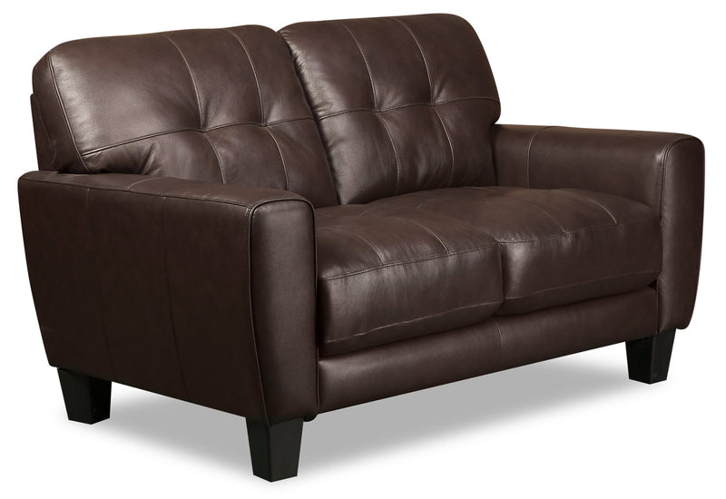 Curt 63\" Genuine Leather Loveseat with Button Tufting - Brown