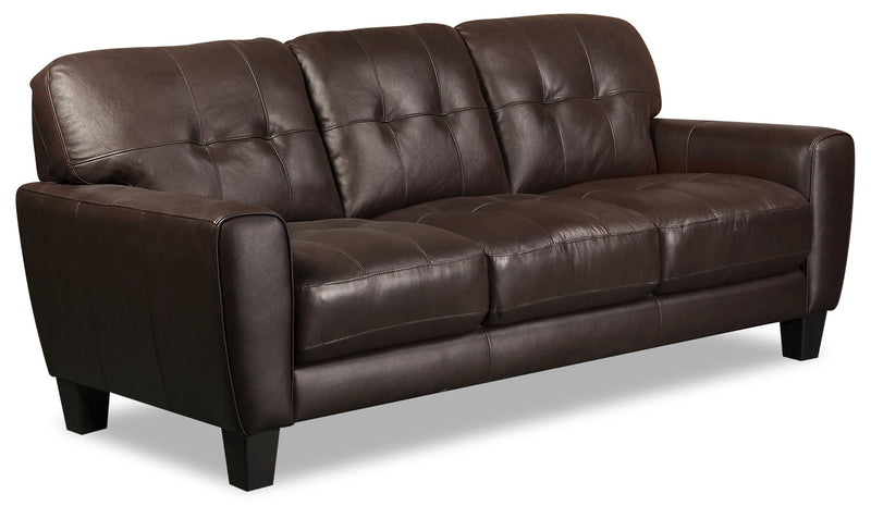 Curt 85\" Genuine Leather Sofa with Button Tufting - Brown