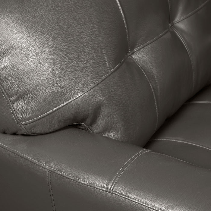 Curt 63\" Genuine Leather Loveseat with Button Tufting - Grey