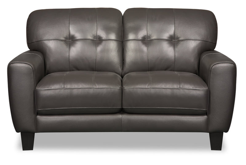 Curt 63\" Genuine Leather Loveseat with Button Tufting - Grey