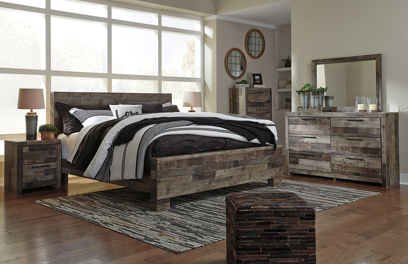 Derekson Panel Bed with Headboard & Frame, Grey - King Size