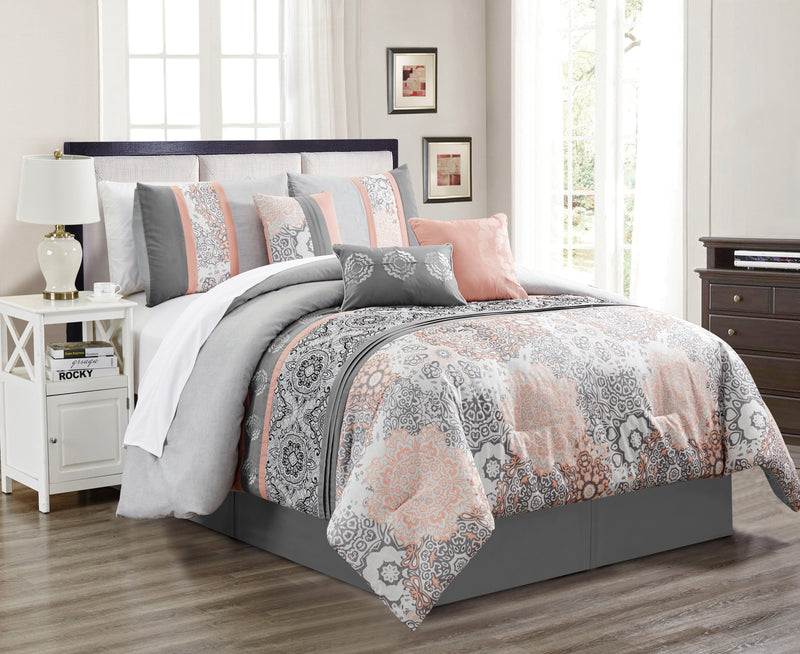 Dublin 7-Piece Queen Comforter Set - Pink and Grey