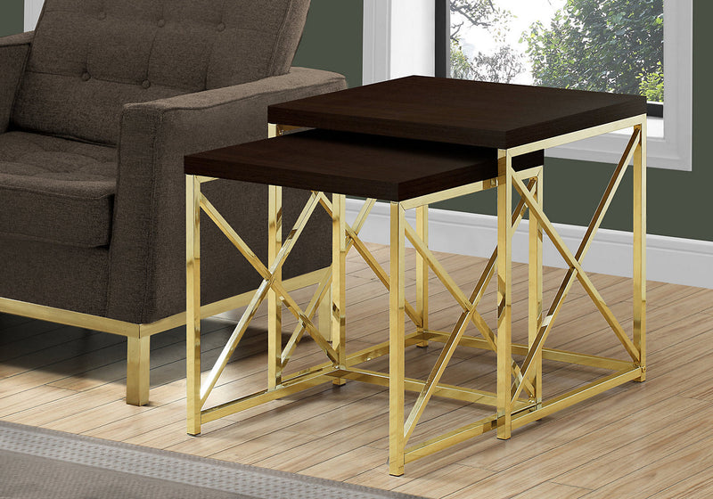 Emery 20\" 2-Pack Accent Nesting Tables - Cappuccino & Gold
