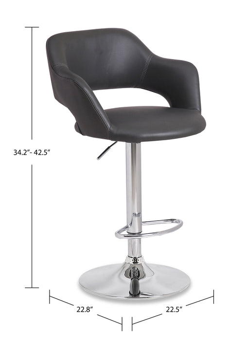 Finn Barstool with Swivel & Adjustable Seat, Vegan Leather Fabric, Metal - Grey
