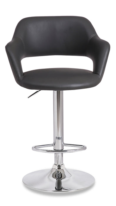 Finn Barstool with Swivel & Adjustable Seat, Vegan Leather Fabric, Metal - Grey